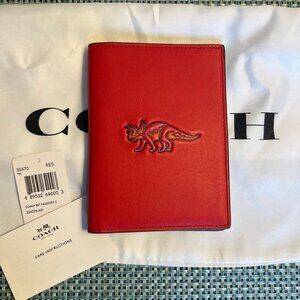 Coach Beast Passport Case Glovetanned Leather Steggy Dinosaur in Red